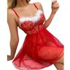 1Pc Feather Halter Dress Sexy Dress Fashion Red Christmas Costume Lace