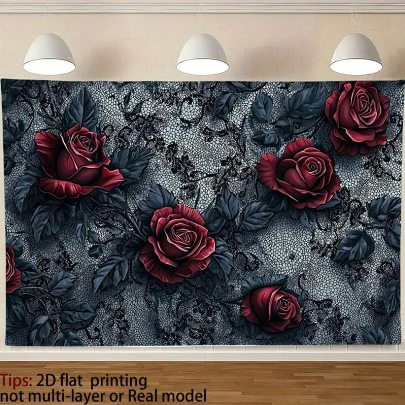 1Pc Gothic Red Rose Lace Pattern Tapestry Wall Hanging For Bedroom Living Room Decor Dark Floral Art Print Home Decoration Gift