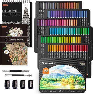 Shuttle Art Crayons de Couleur Métalliques pour Adultes, Boîte à Crayons, Cadeau pour la Rentrée Scolaire, Set de 138 Couleurs, Crayons à Base d'Huile, Stylos, Livres, Couleurs,
