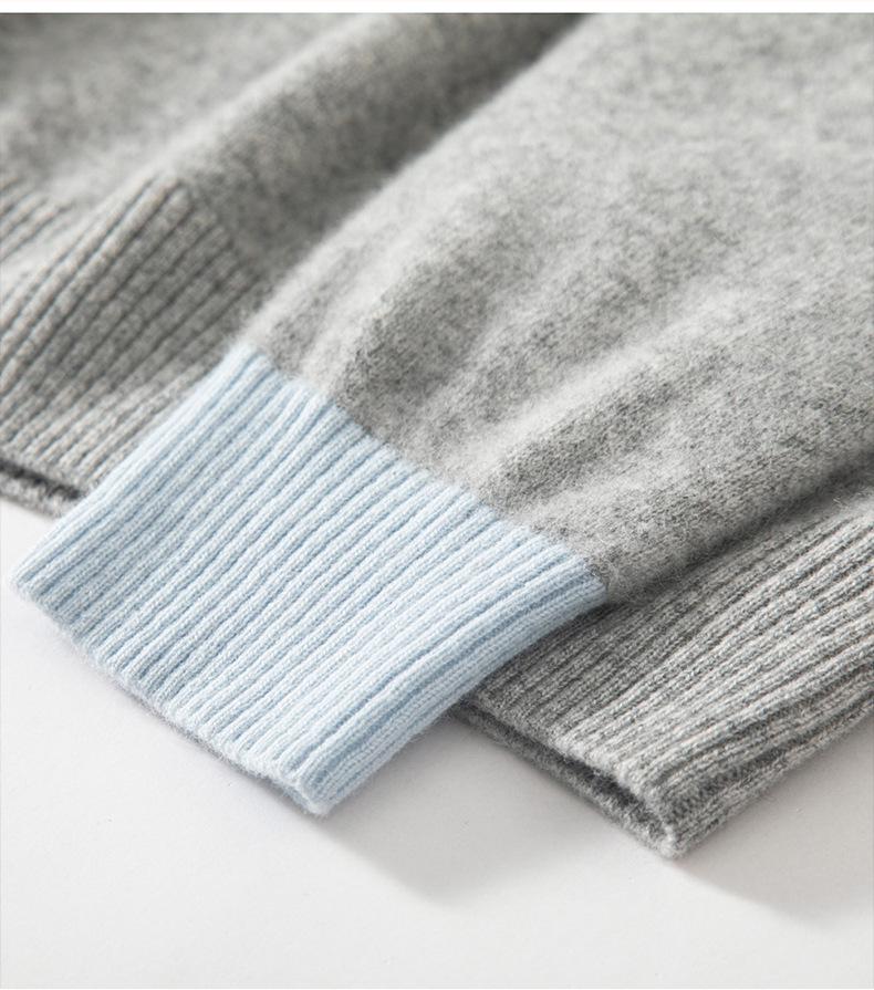 Women's 100% Pure Cashmere Color Block Polo Collar Sweater - Long Sleeve Knit Pullover for Autumn/Winter