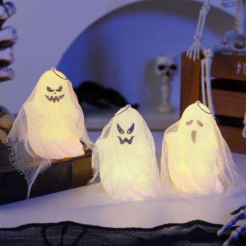 4PCS Lightweight Plastic Specter Home Ornament With White Gauze Phantom Decorations Halloween Party Supplies