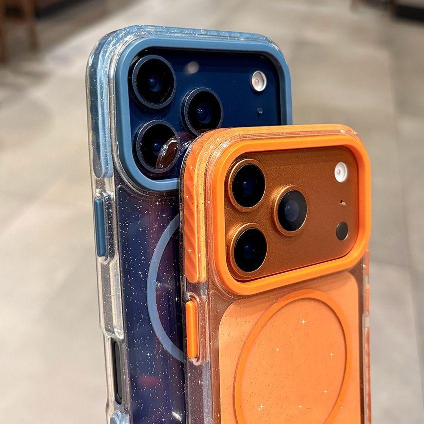 Luxury Shockproof Glitter for Magsafe Wireless Charge Case For iPhone 17 Pro 16 14 15 13 ProMax Air Colorful Border Airbag Cover