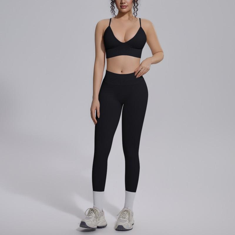 Seamless Yoga Workout Set Zip Jacket Sports Bra V-Waist Shorts Leggings Gym Fitness Outfit