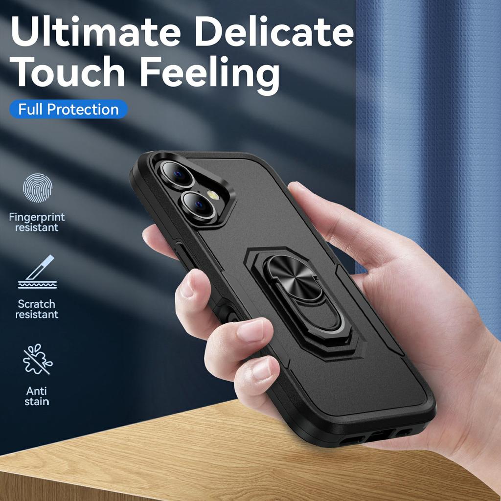 For iPhone 17 Case Military Grade Ring Kickstand PC+TPU Phone Cover