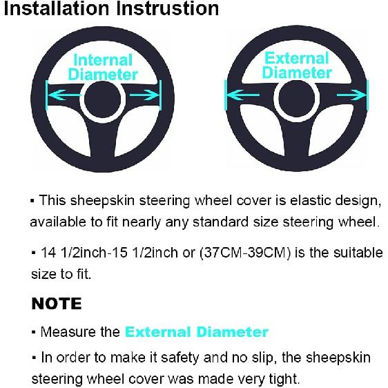 Fluffy Wool Sheepskin Fuzzy Black Car Steering Wheel Cover For Universal Auto Steering Wheel 14 1/2-15 1/2Inch, Anti-Slip, Soft Plush, Comforting And