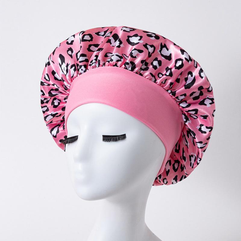 European American Print Satin Sleep Cap - Wide Brim Silky Hair Protection Hat for Women