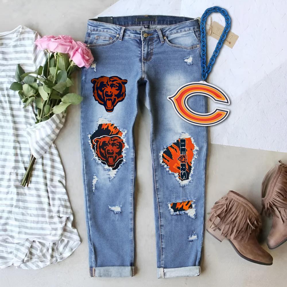 Stylish New Winter Printed Ripped Mid-Waist Women's Denim Jeans