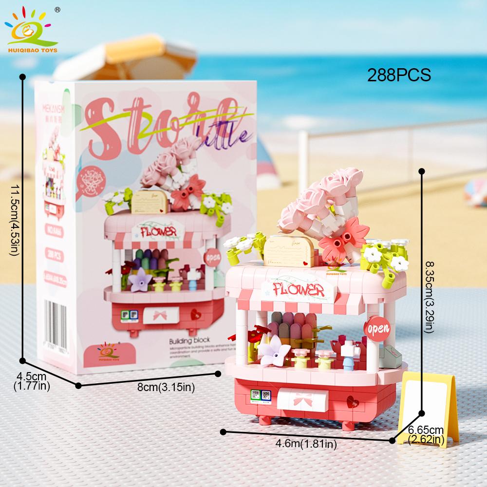 Cute MOC Dessert Street Shop Model Micro Building Block Flower Model Mini Brick Toy for Children Desk Home Decoration