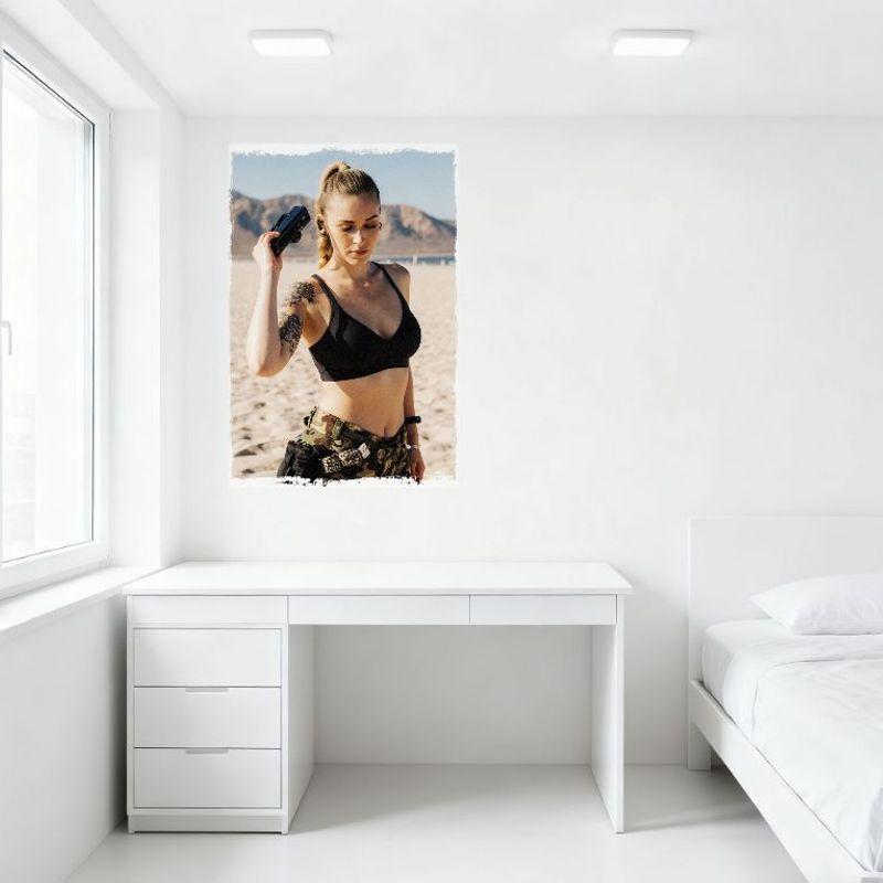 Sexy High Ponytail Woman with Gun On Beach Tin Sign Vintage Metal Poster for Bar Pub Home Cafe Wall Decor 8x12 Inch