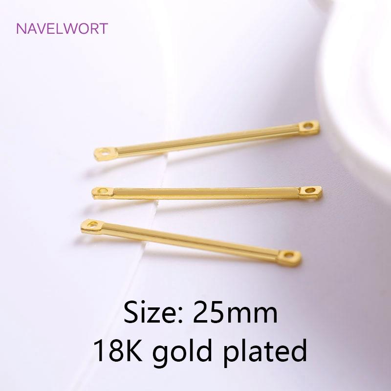 15mm 20mm 25mm 18K Gold Plated Bar Link Component Brass Two Holes Stick Strip Connector DIY Jewelry Making Accessories Wholesale