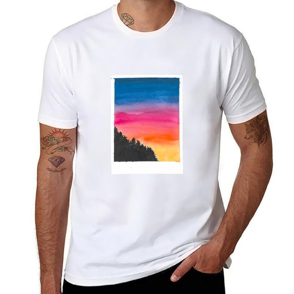Waterolor painting of a sunset with pine trees TShirt Soft Durable Cotton TShirt