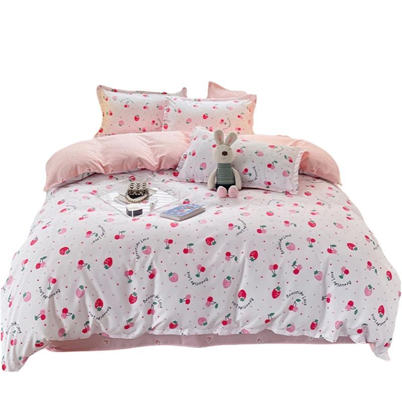 4 Piece Washed Cotton Bed Sheet Set Brushed Finish Duvet Cover Pillowcase For Years Round Comfort Family Household Use 1.5m