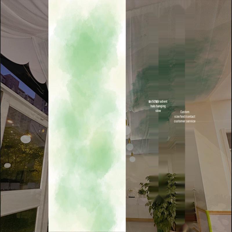Chinese Ancient-Style Gradient Green Gauze Curtain for Ceiling Decor and Weddings