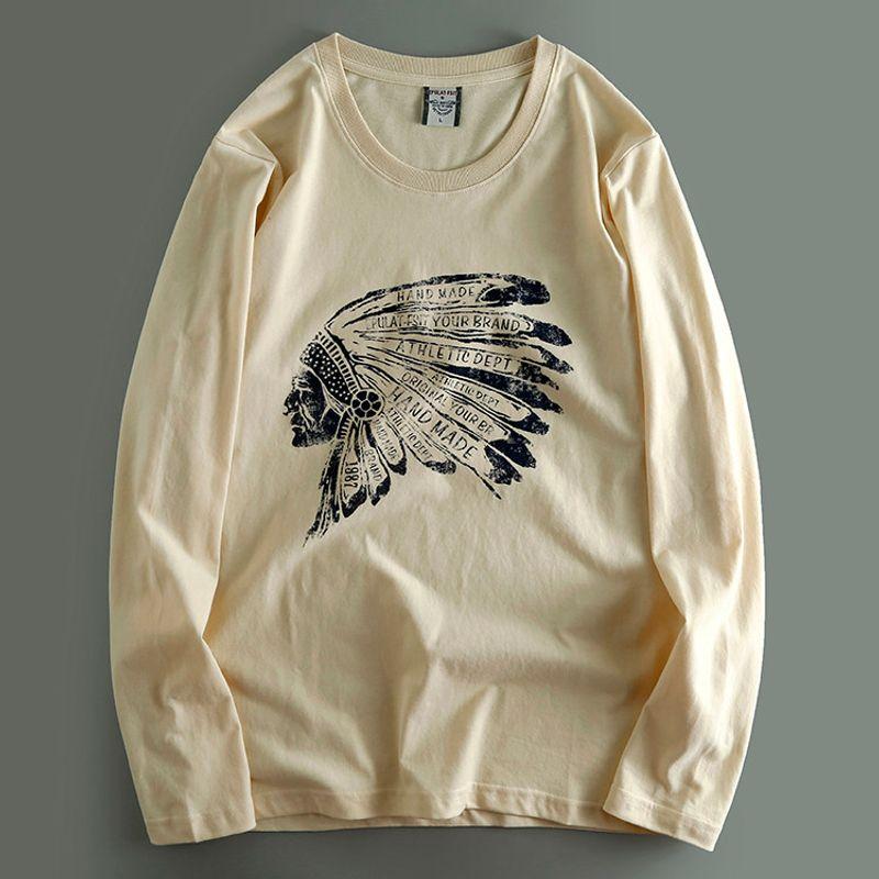 to Japan Pure Cotton Print Spring and Autumn Long Sleeve T-shirt Men's Clothing Casual Loose Export Cattle Goods Bottoming Shirt Trendy Tail Single