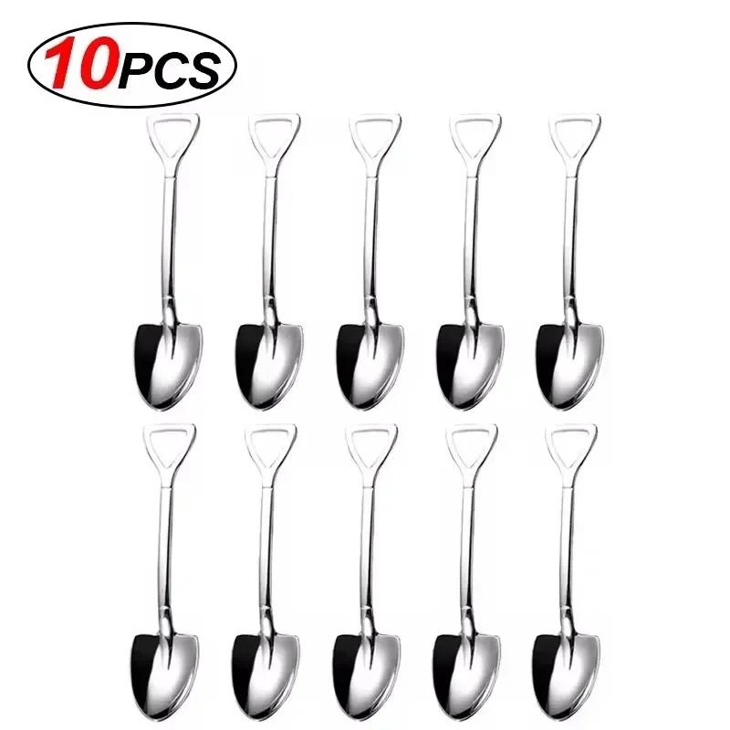 Stainless Steel Shovel Spoon Mini Creative Coffee Teaspoon Fruit Ice Cream Dessert Spoons Kitchen Scoops Tableware Cutlery Set