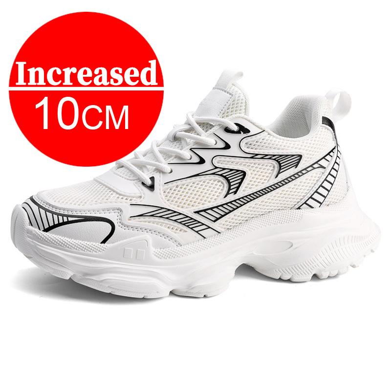 White Sneakers Hidden Heels Heightening Walking Work Shoes For Men 4/6/8CM Summer Casual Sports Breathable Taller Shoes