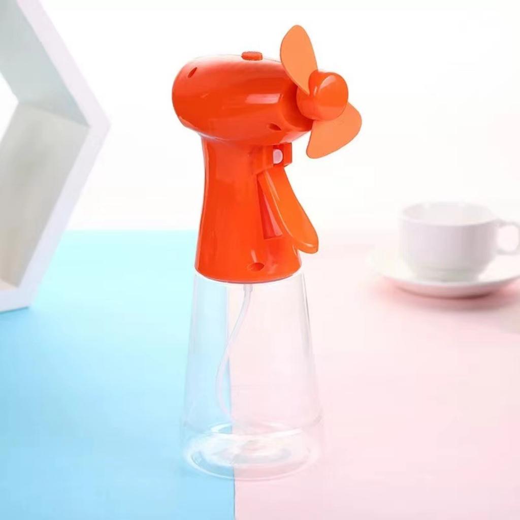 Summer relief color bottle water spray fan outdoor portable hand-cranked mini battery small fan handheld spray fan blue
