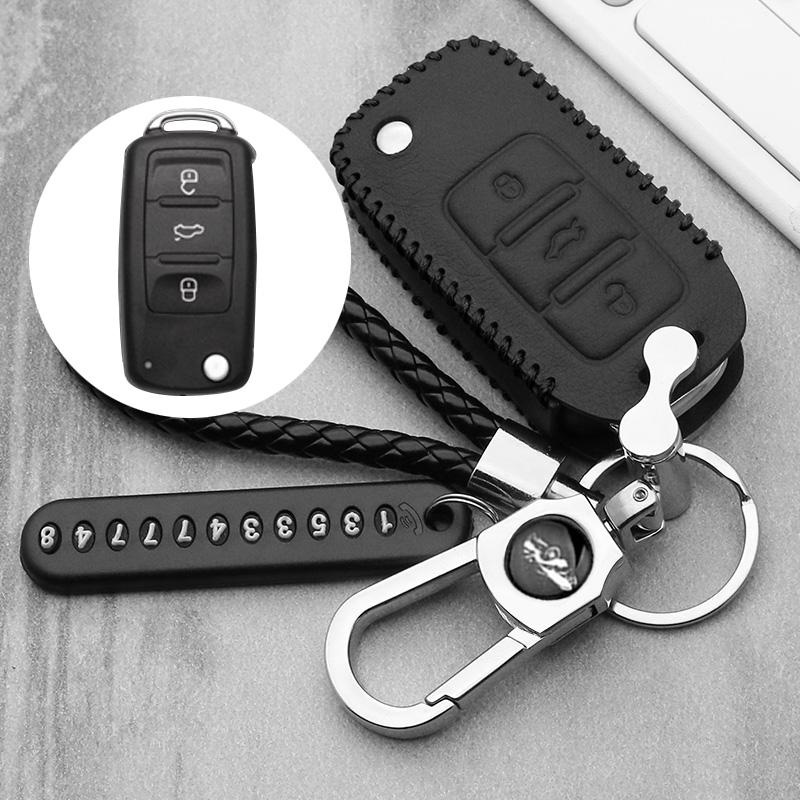 Leather Car Key Case For Vw Golf 5 7 Bora Mk6 7 Jetta Polo Passat B5 B6 B8 Skoda Octavia A5 Fabia Seat Ibiza Leon Smart Key Case