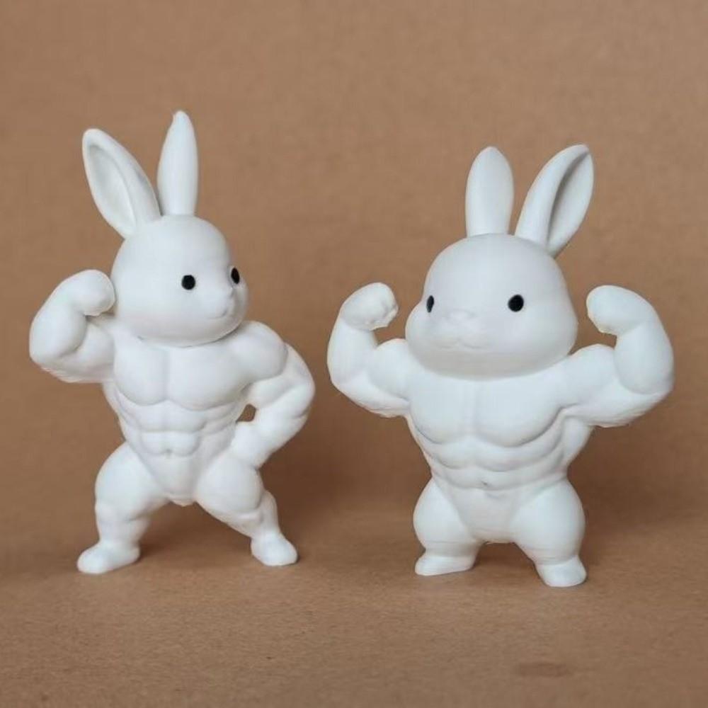 Cute Easter Fitness Rabbit Plastic Small Rabbit Ornament Muscular Rabbit Statue Home Desk Decor