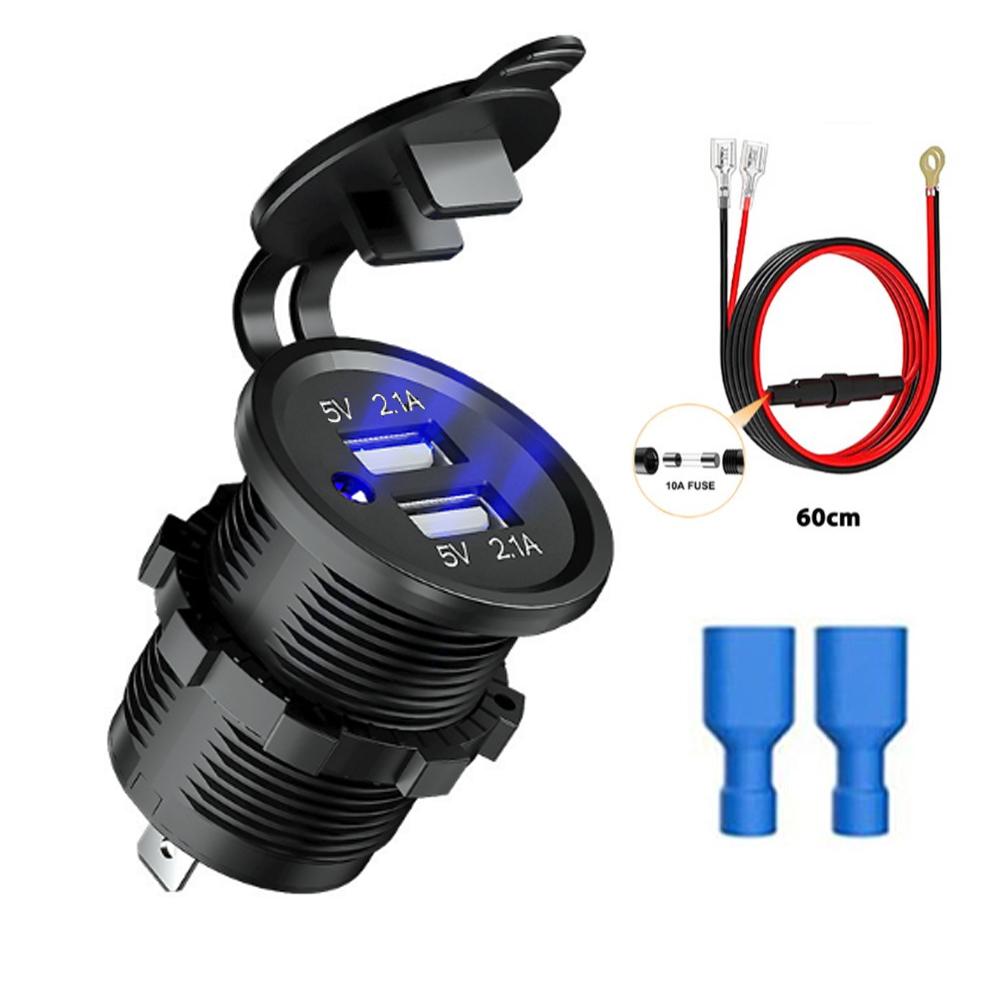 12/24V Dual USB Port Car Charger Motorcycle 5V 4.2A Charger Socket Waterproof Fast Quick Charge Adapter for Vehicle Boat Truck
