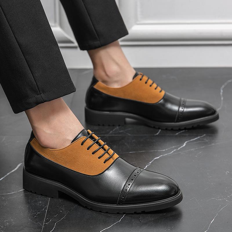 Foreign Trade Spring Business Dress Leather Shoes First Layer Cowhide Pigskin Inner Men's Shoes Thick Sole Height Increase Color Matching Work Shoes