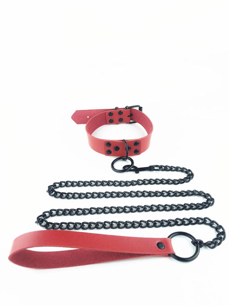 Gothic PU Leather Collar with Chain Leash - Cosplay & Nightclub Necklace