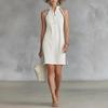 Sleeveless Solid Color Button-up Stand Collar Mini Dress