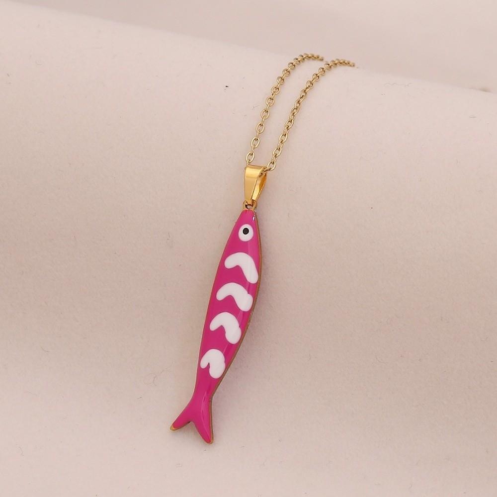 Edelstahl Streifenfisch Anhänger Emaille Schönes Design Meeresorganismen Schmuck Leicht Niedlicher Stil Mehrschichtige Halskette