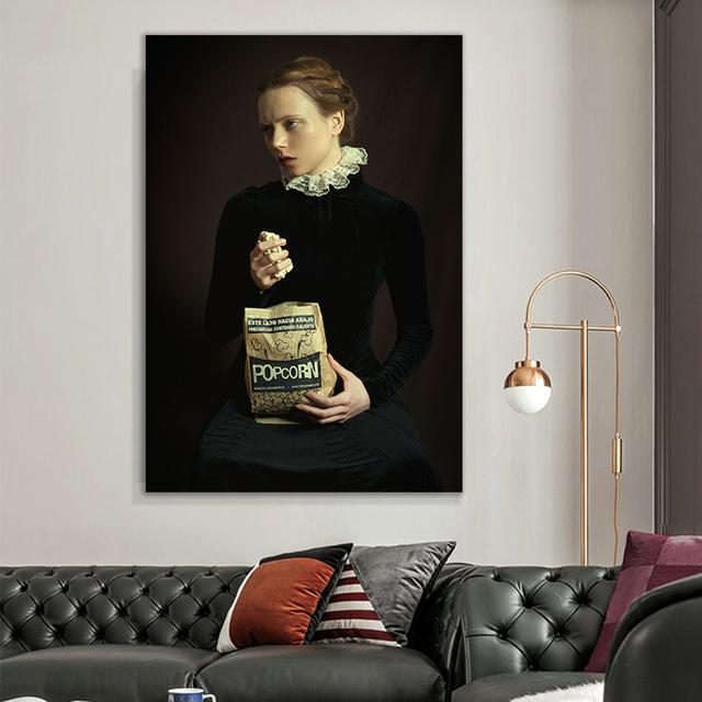 Europe French Style Popcorn Girl Posters and Prints Vintage Portrait Wall Art HD Pictures Canvas Painting Living Room Home Decor