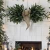 Bull Horn Wreath with Olive Branch for Home and Wedding Décor - Artificial Greenery Wall or Door Hanging.