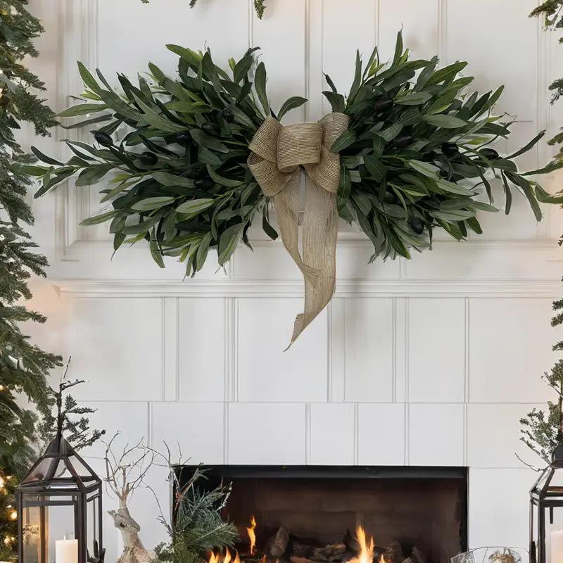 Bull Horn Wreath with Olive Branch for Home and Wedding Décor - Artificial Greenery Wall or Door Hanging.