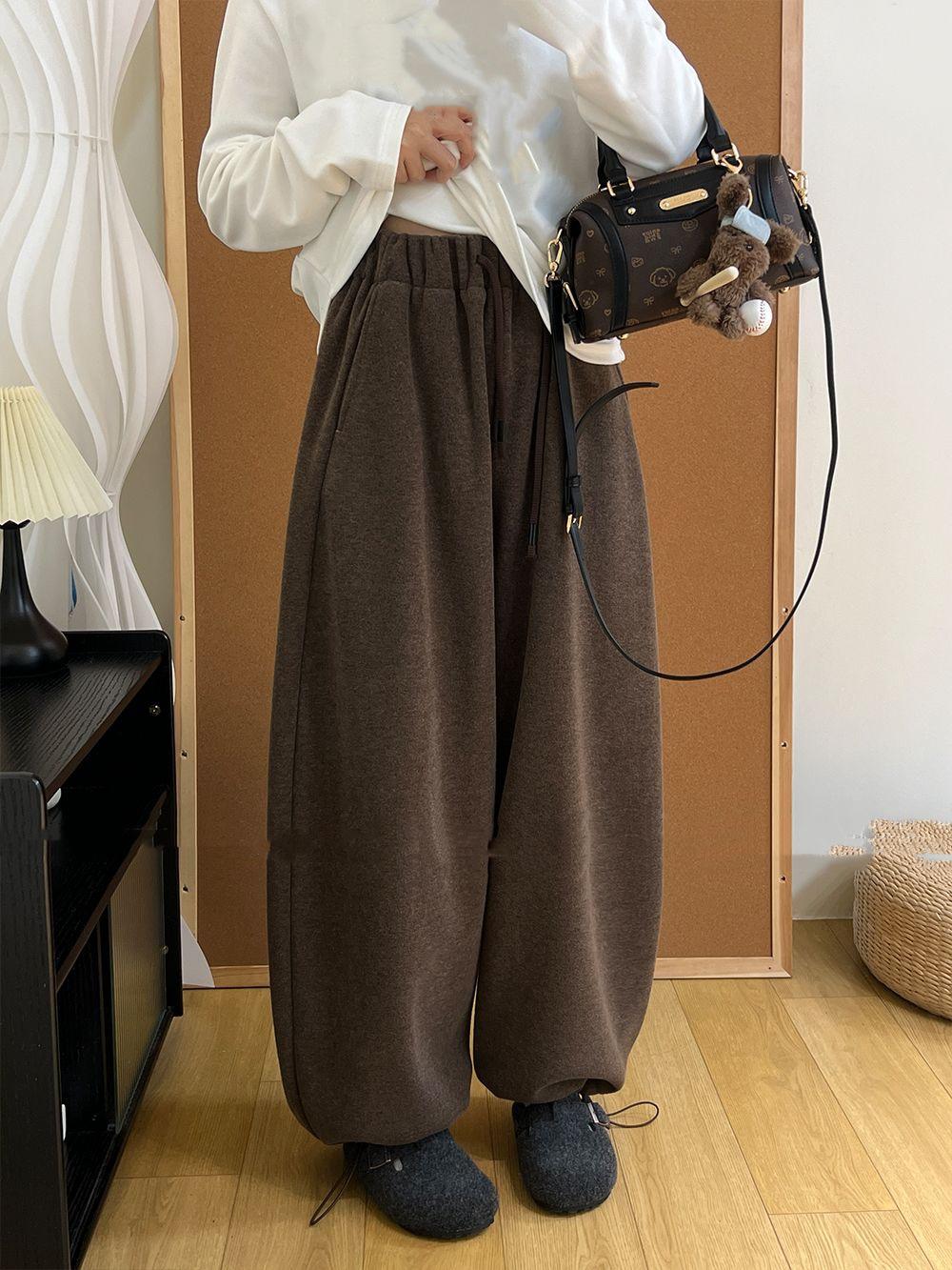 

High-Grade Versatile Wool Blend Wide-Leg Pants for Autumn/Winter – Elastic Waist, Tapered Hem, Dual-Wear Style L