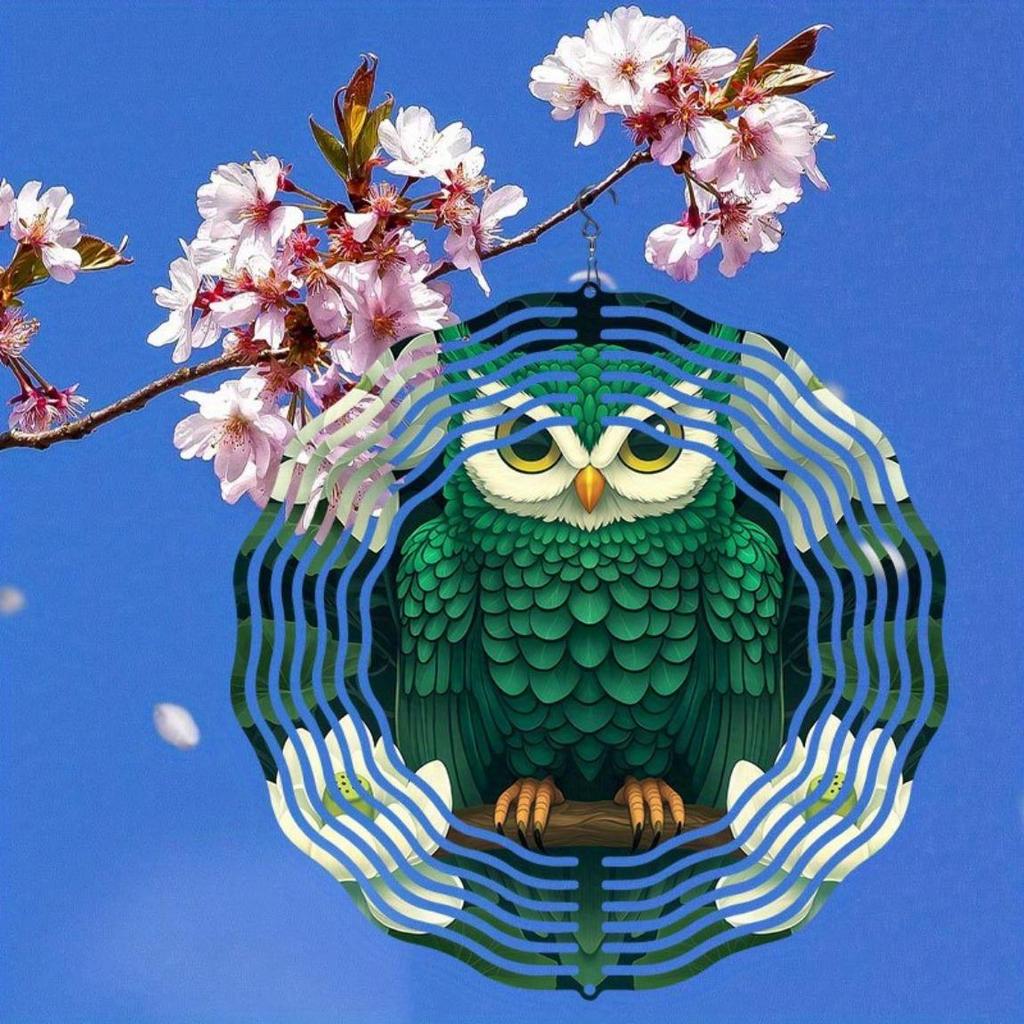 2D White Lotus Owl Wind Spinner Kinetic Metal Garden Decor Outdoor Home Dancing Wind Chime Unique Gift Idea