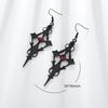 Retro Gothic Dark Style Studded Red Zircon Cross Black Metal Earrings for Women Accessories