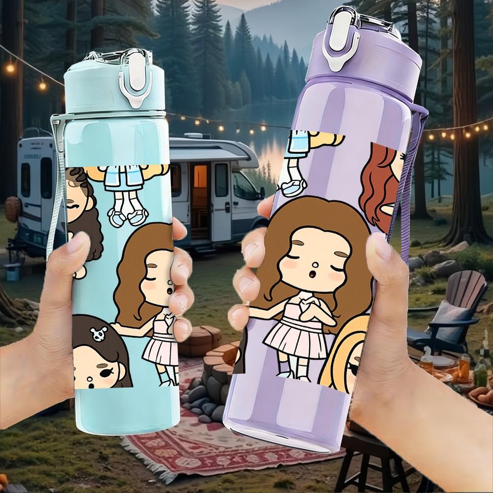 1PC Big Family Girl Cartoon Group 750ml Color Plastic Sports Water Bottle Leakproof Flip Straw Lid Suitable for Sports Office Home Use