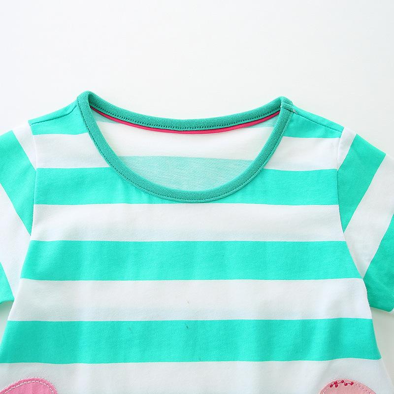 Girls short-sleeved dress cartoon embroidered patch princess dress summer new striped crew neck children's skirt