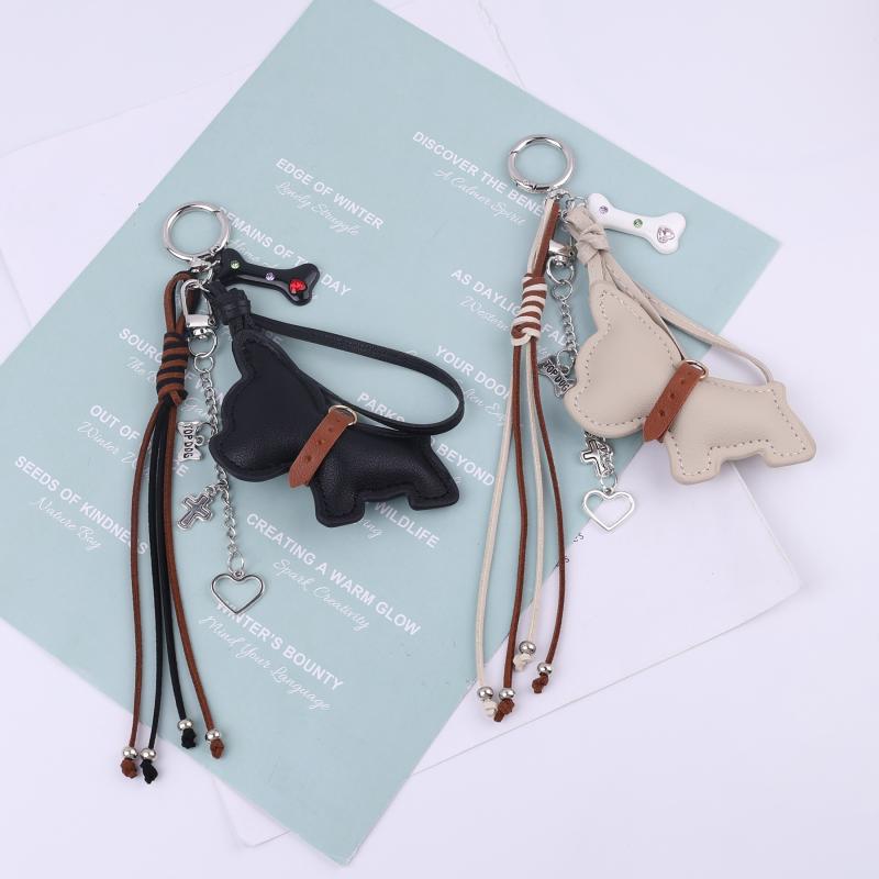 Y2K Skinn Valpe Nøkkelring Ins Vintage Flettet Tau Nøkkelring Trendy Bilnøkkelholder Veske Anheng Hengepynt