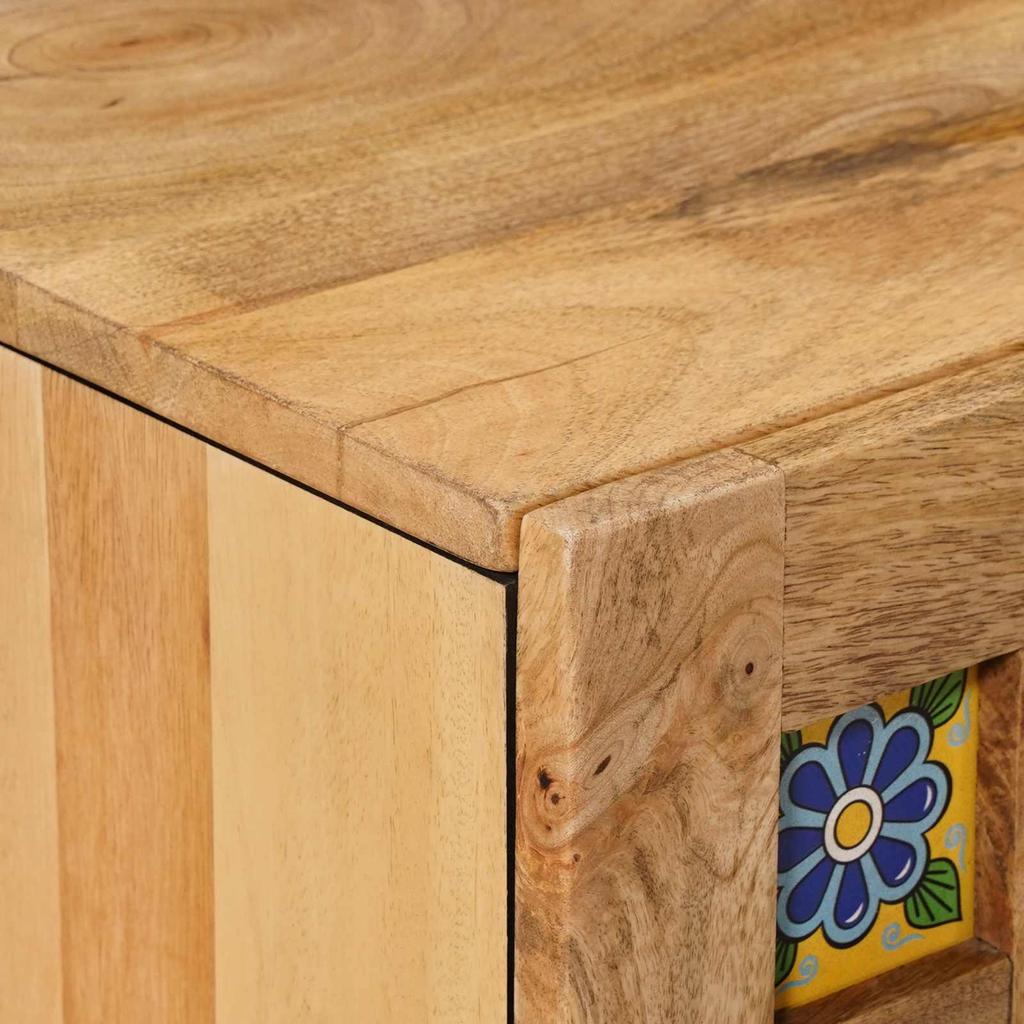 TV Cabinet with Door Natural 105 X 33.5 X 46 Cm Solid Mango Wood