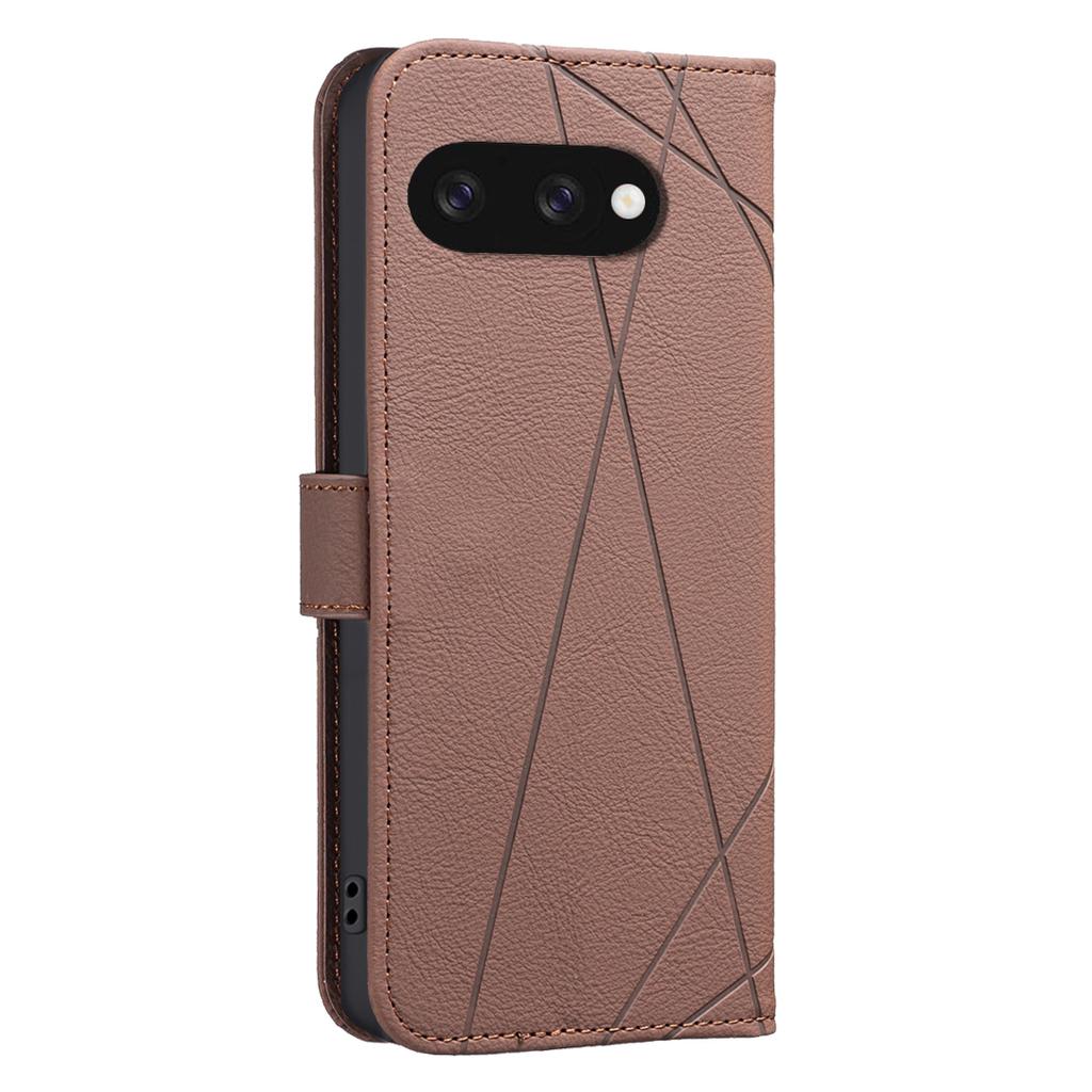 For Google Pixel 9a Case BINFEN COLOR BF35 Geometry Imprinted Leather Phone Cover RFID Blocking Wallet Stand