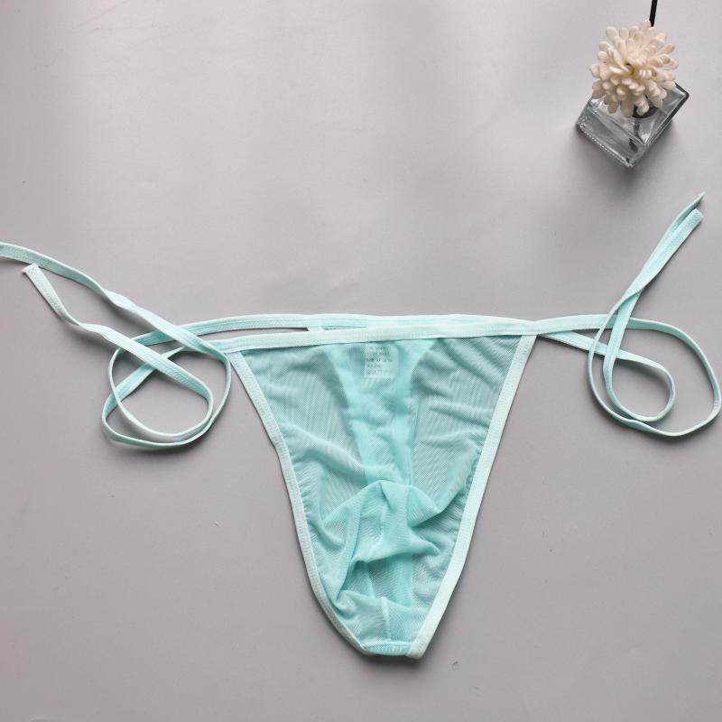 Sexy Men Thong Transparent Mesh Underwear Ultra-Thin Breathable Underpants Low Rise Briefs Lingerie Summer Quick-Drying Panties