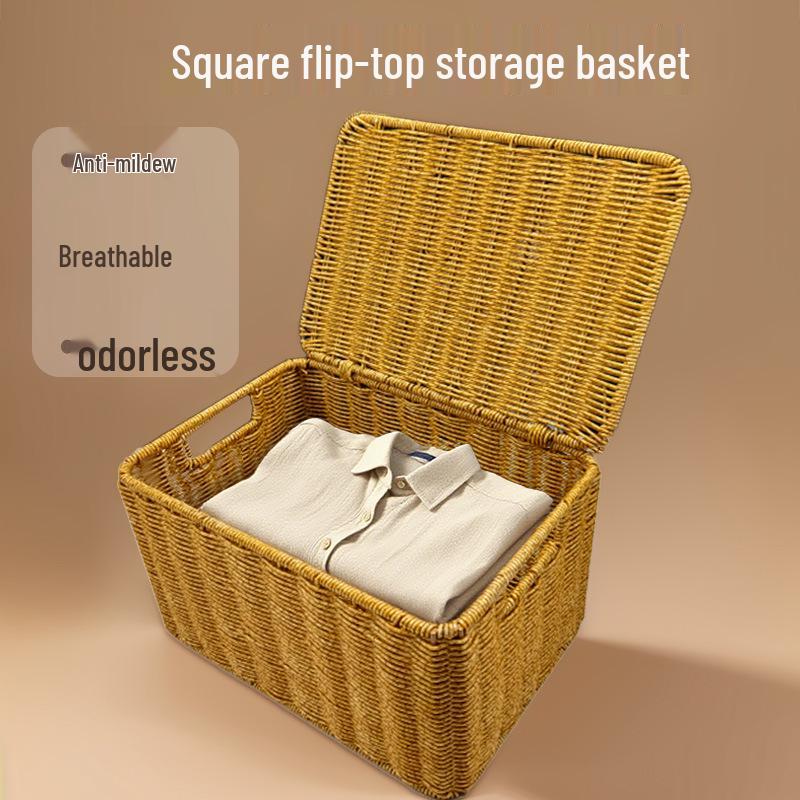Handmade Imitation Rattan Storage Basket for Organizing Clothes, Snacks, Toys, and Books In Living Room - Large Capacity.