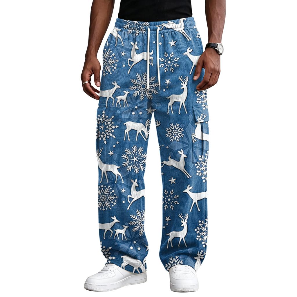 Men's Street Casual Loose Fit Comfortable Athletic Pants with Christmas Print