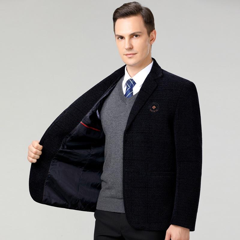 Middle-aged and elderly men's coats, spring and autumn mid-length woolen coats, dad's autumn and winter suit collar, fashionable warm jackets