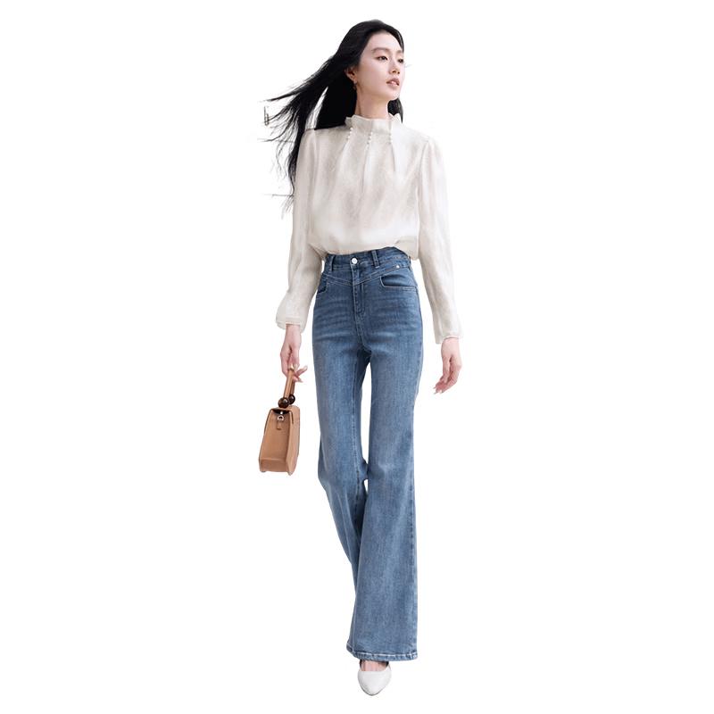 Xiangying Women s Mesh Lace Ruffle Stand Collar Blouse S