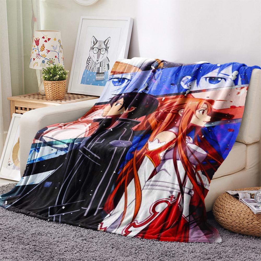 1PC Sword Art Online Print Flannel Blanket, High quality Comfortable for All Seasons, Home Decor, Warmth and Comfort, Perfect for Christmas Gifts