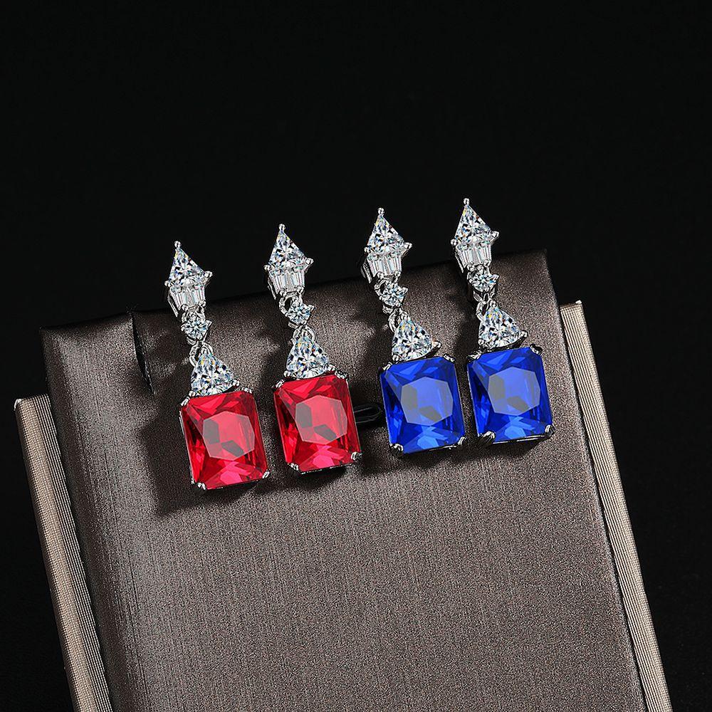 925 Sterling Silver Light Luxury Retro Multi-color Square Zircon Earrings Birthday Anniversary Wedding Party Gift