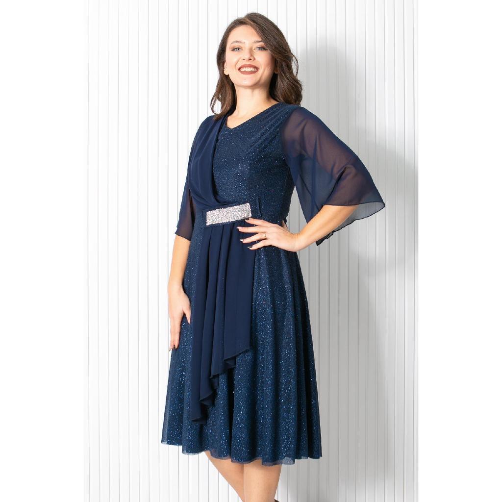 Pailletten-Abendkleid Marineblau Fhm900