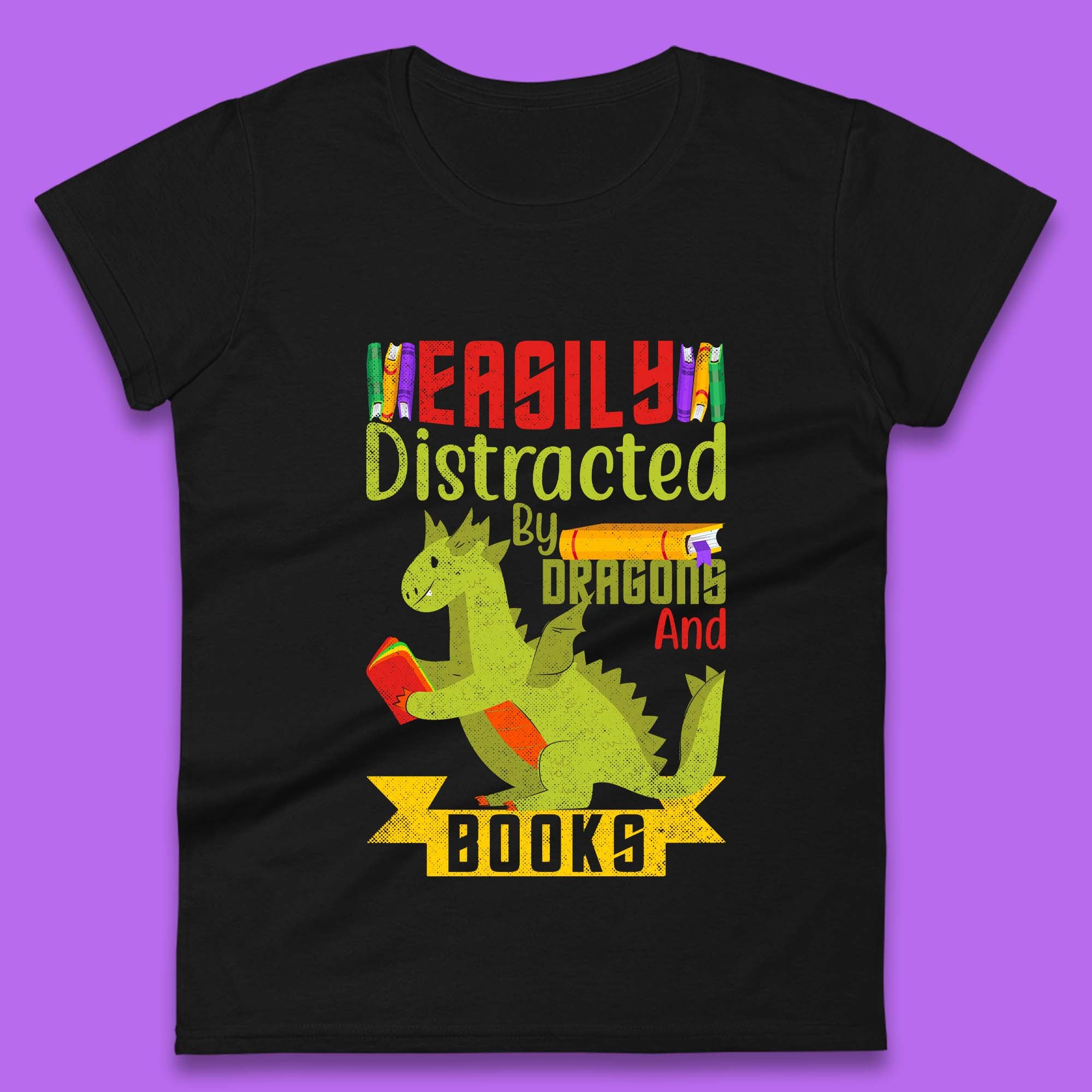 Easily Distracted By Dragons & Books Womens T-Shirt Mens Tops Tees Unisex 2XL