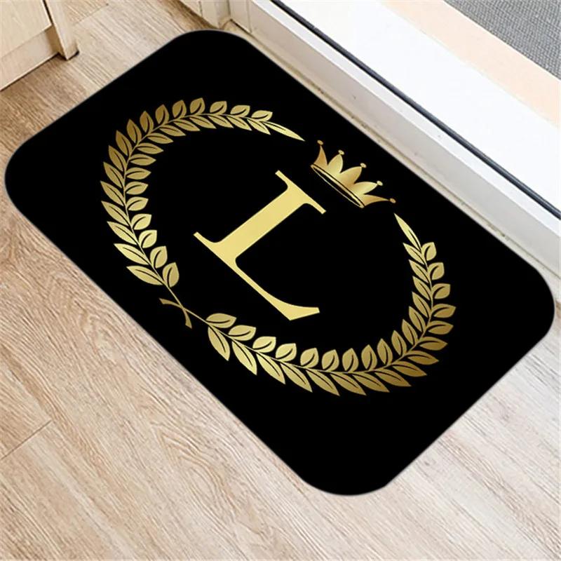 Kitchen Bathroom Non-slip Floor Mat Style Indoor Rug Black Gold Crown Letter Decoration Entrance Door