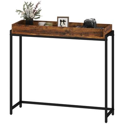 Hallway Table, Narrow Console Table, Metal, Chipboard, Rustic Brown
